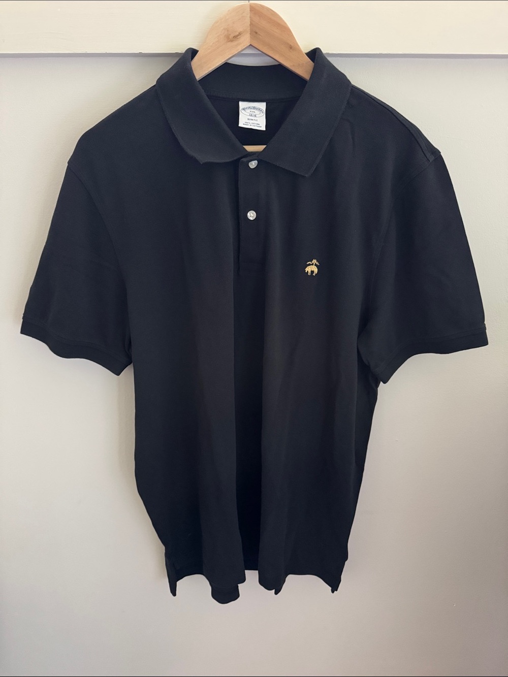 Brooks Brothers 1818 Polo Shirt Black Cotton Slim Fit Embroidered Gold Logo XXL